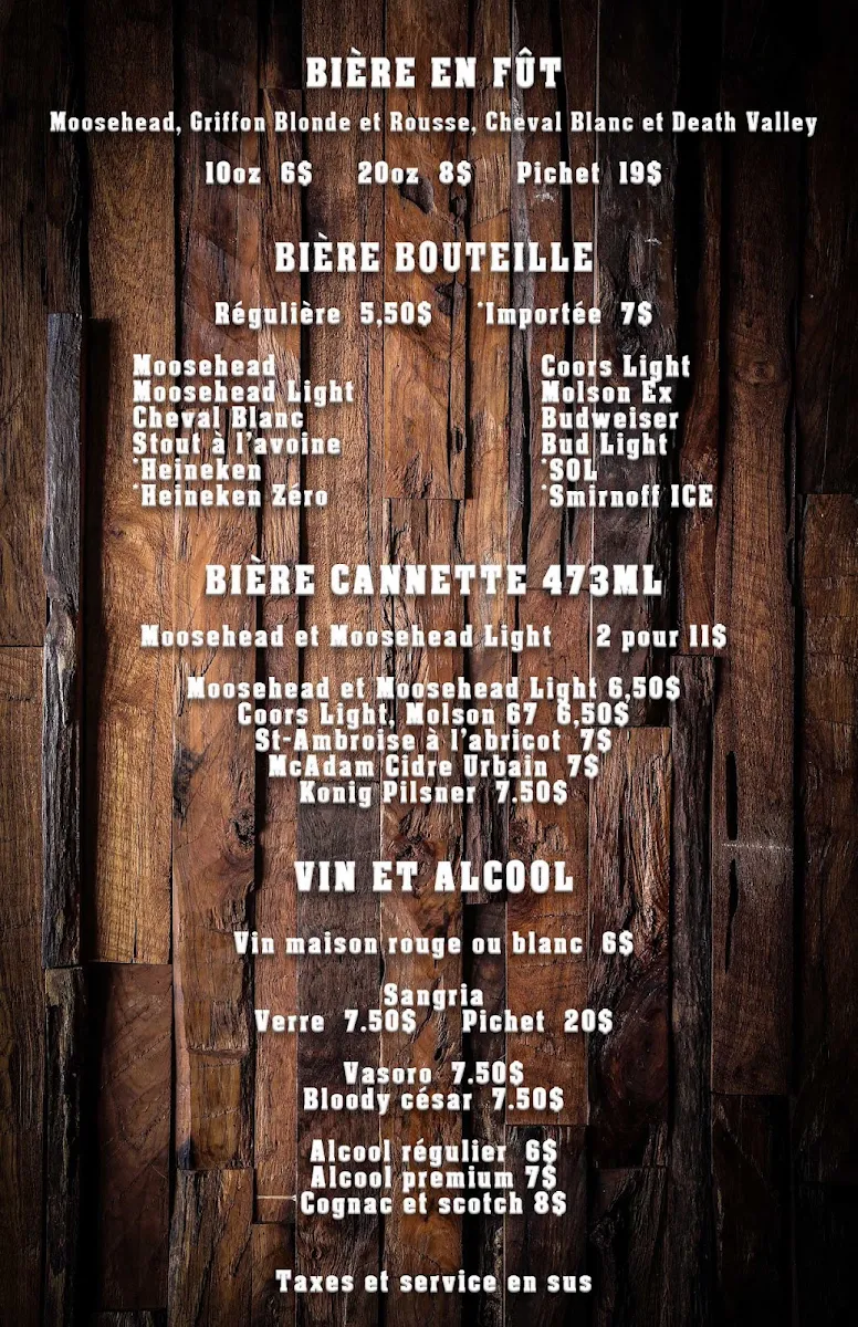 Menu, Restaurant Le 19e Trou