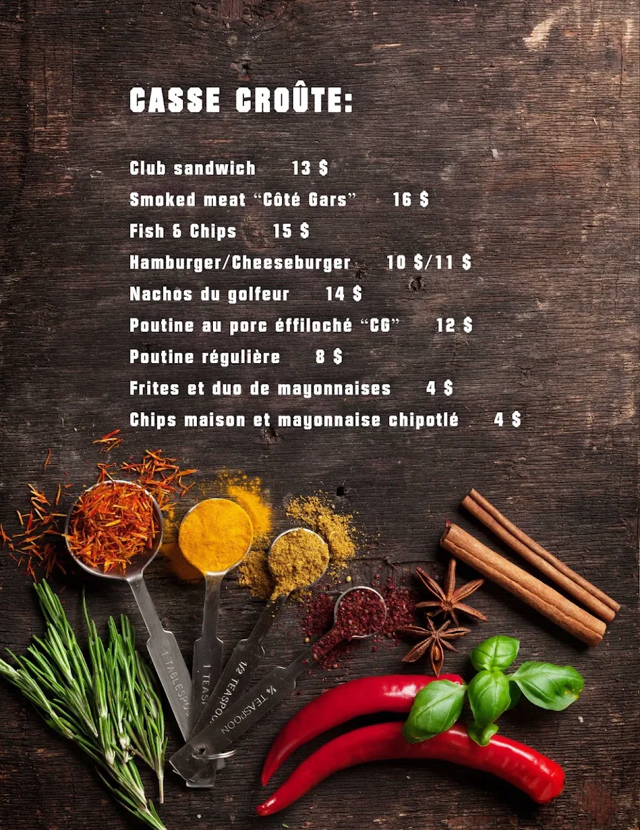 Menu, Restaurant Le 19e Trou