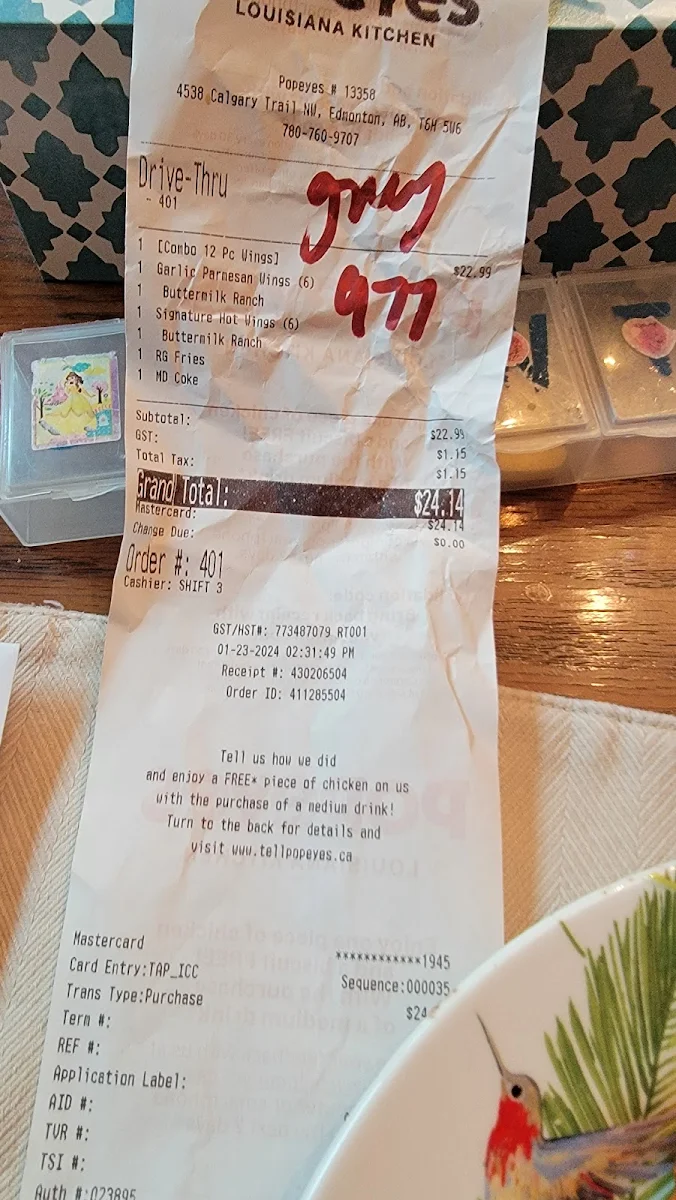 Menu, Popeyes Louisiana Kitchen
