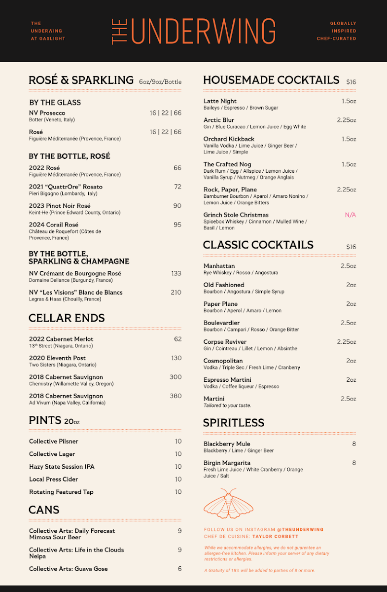 Menu, The Underwing