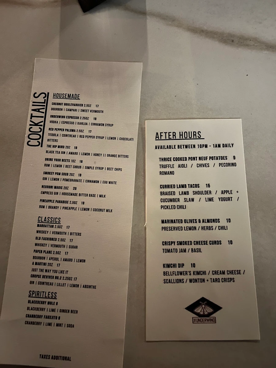 Menu, The Underwing