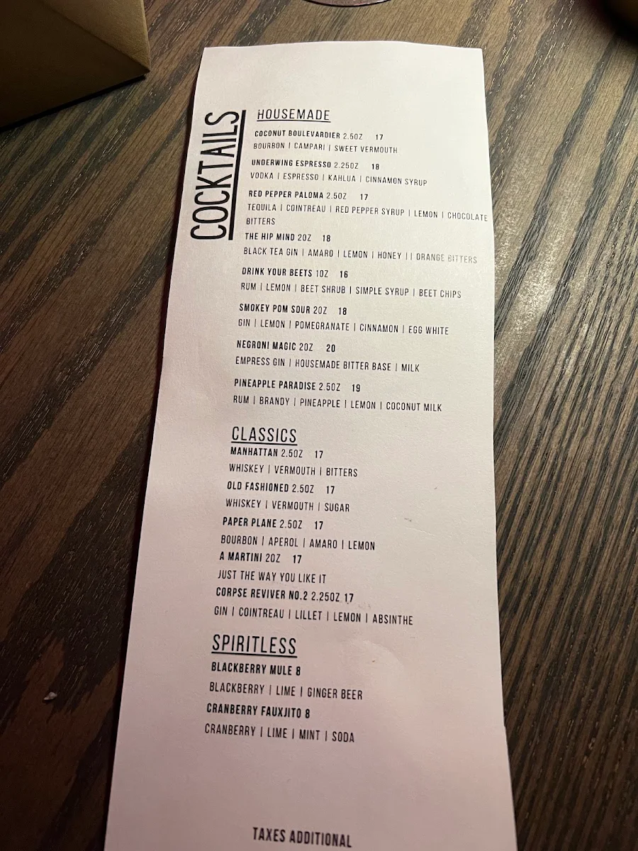 Menu, The Underwing
