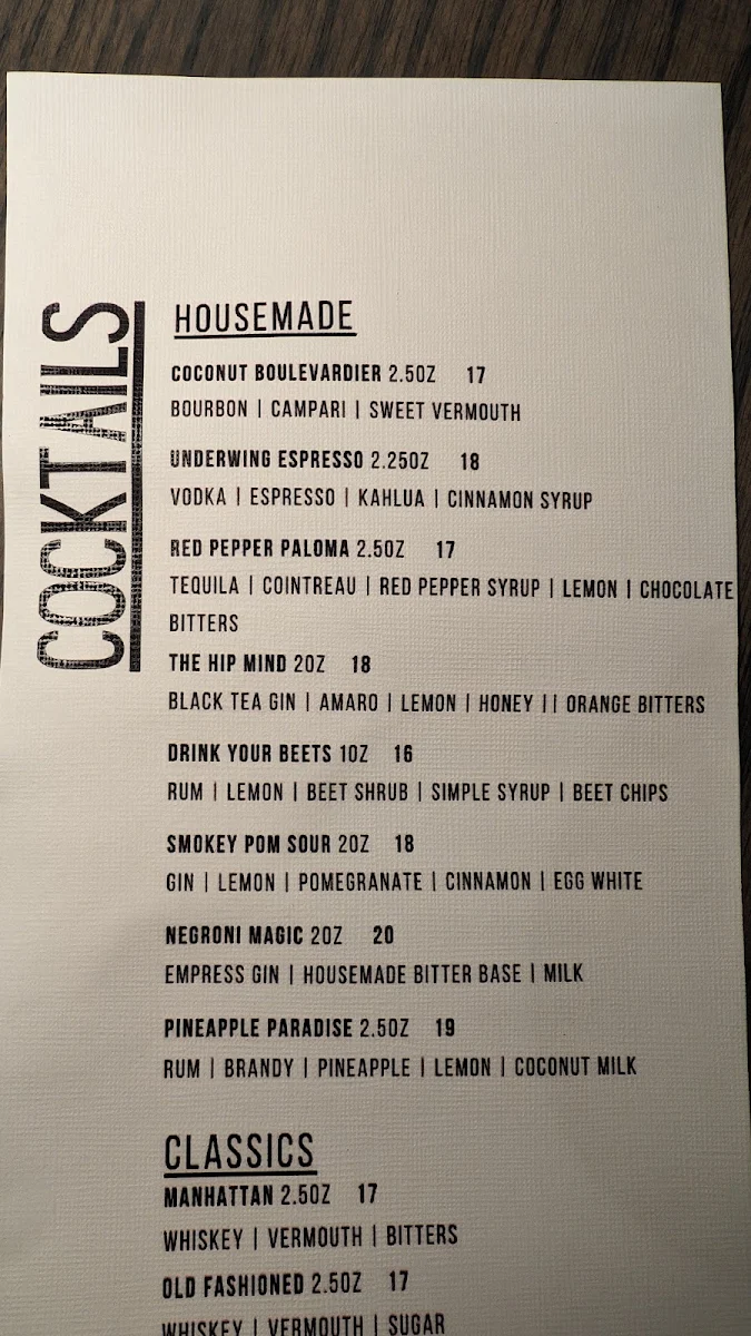 Menu, The Underwing