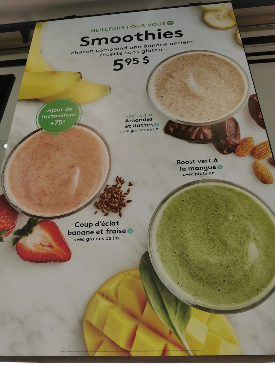 Menu, Second Cup Café