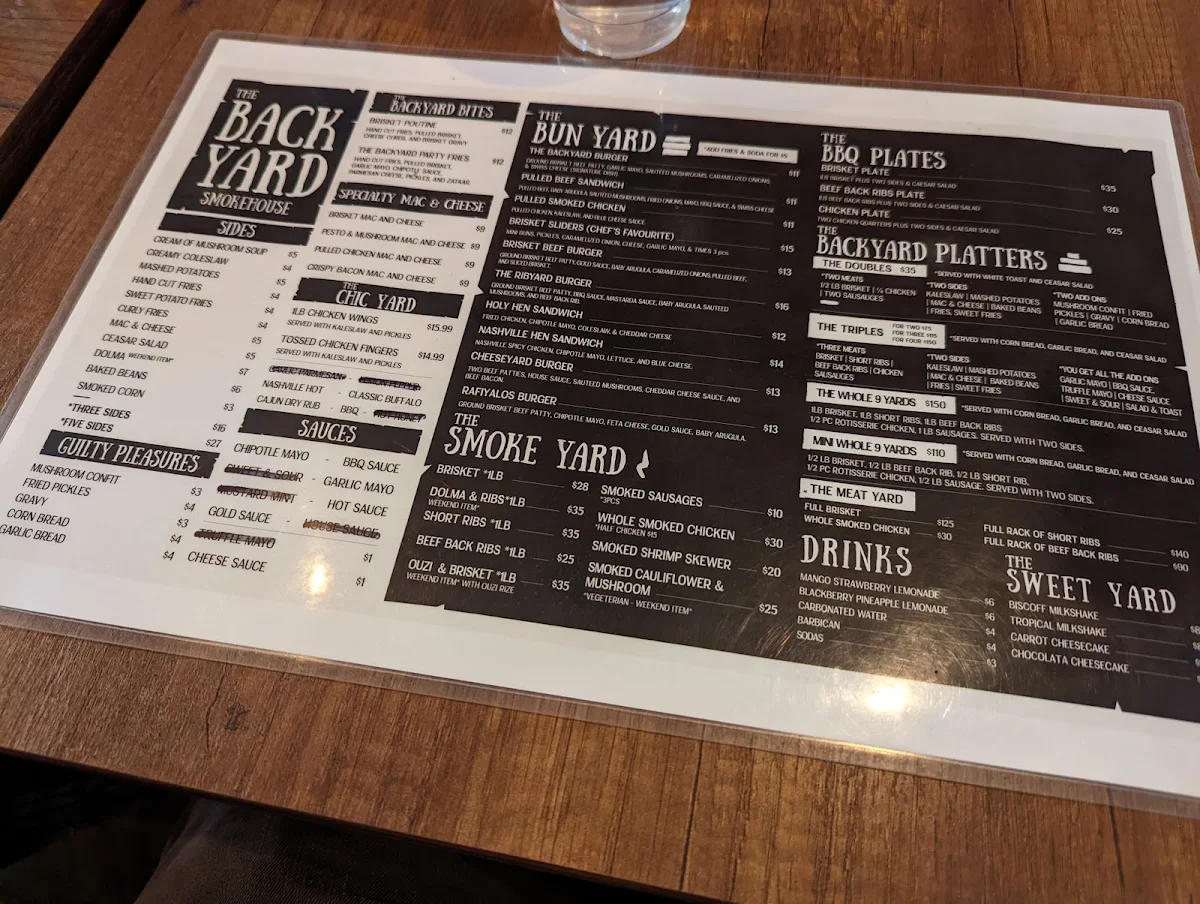 Menu, The Backyard Smokehouse Toronto