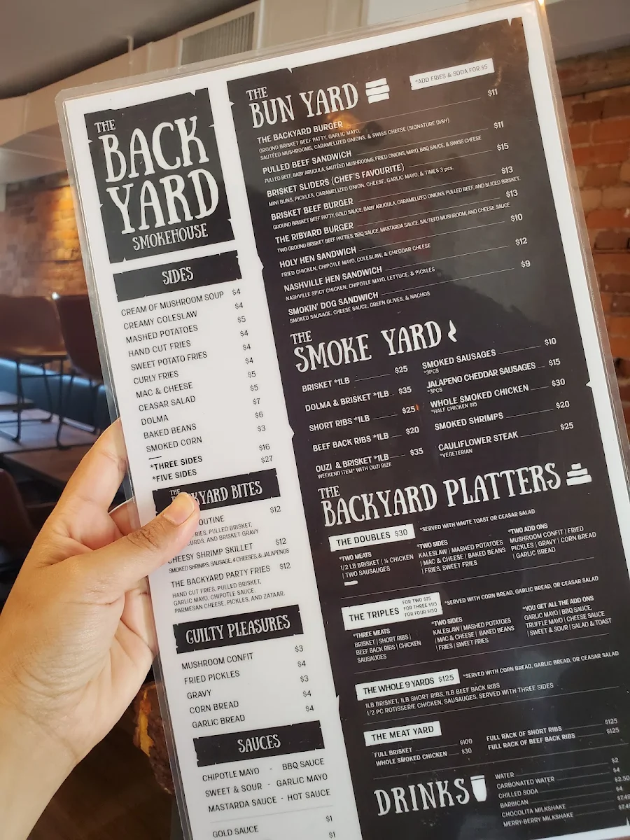 Menu, The Backyard Smokehouse Toronto