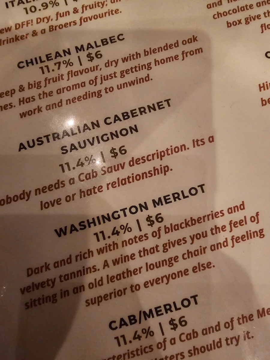 Menu, Broers Jansen Wine Bar