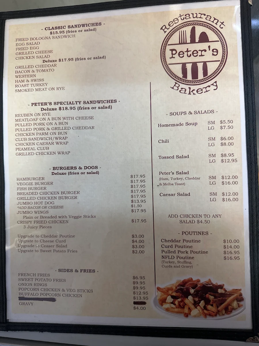 Menu, Peter's Family Fare Restaurant