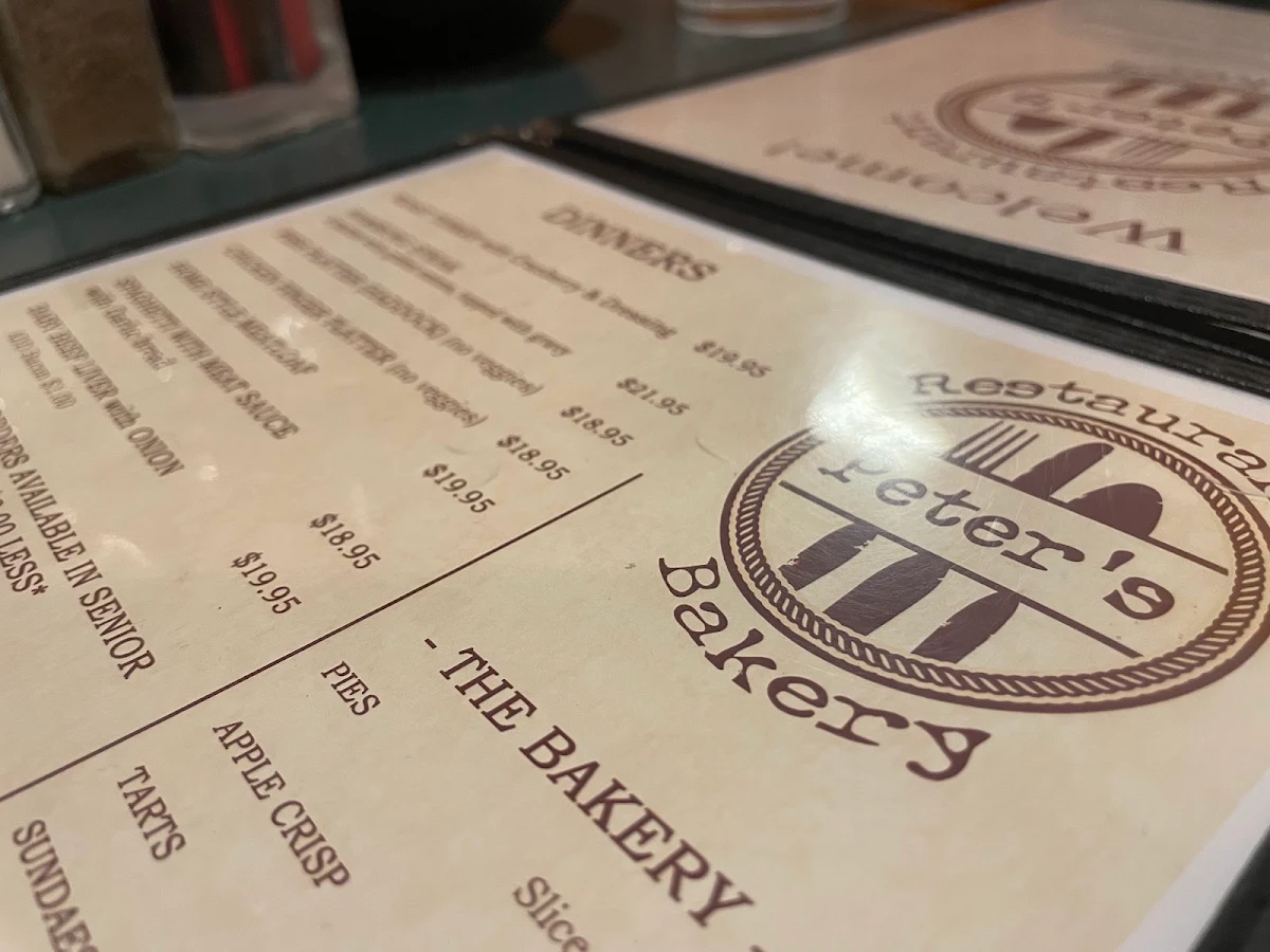 Menu, Peter's Family Fare Restaurant