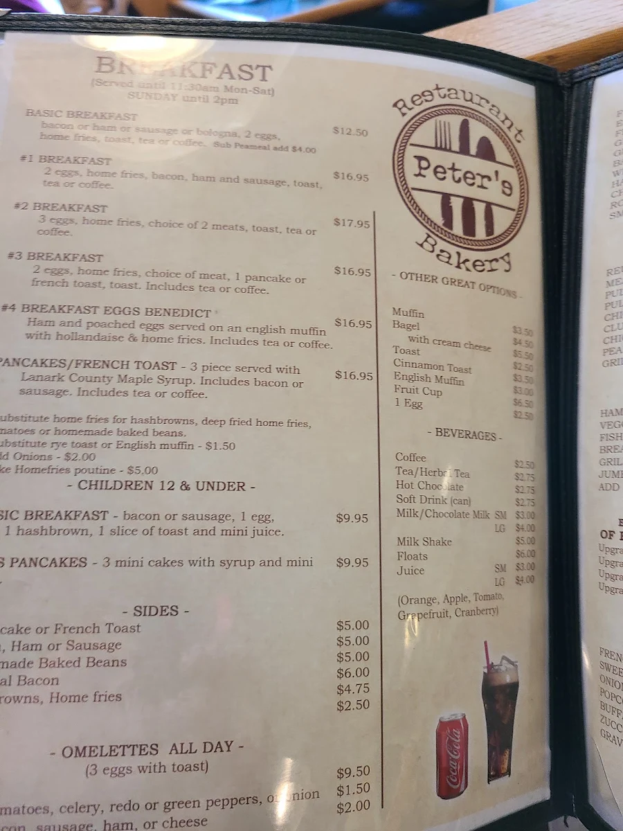 Menu, Peter's Family Fare Restaurant