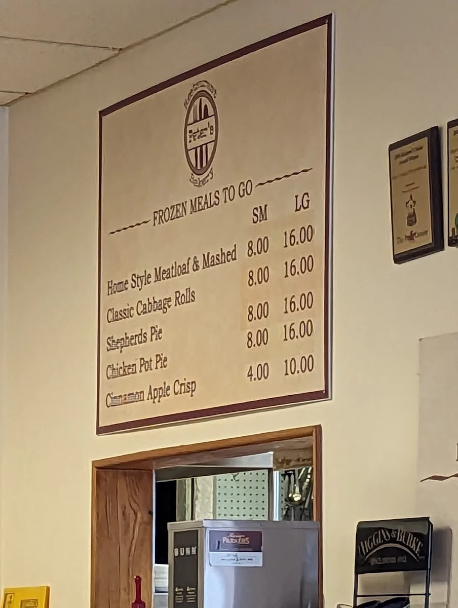 Menu, Peter's Family Fare Restaurant