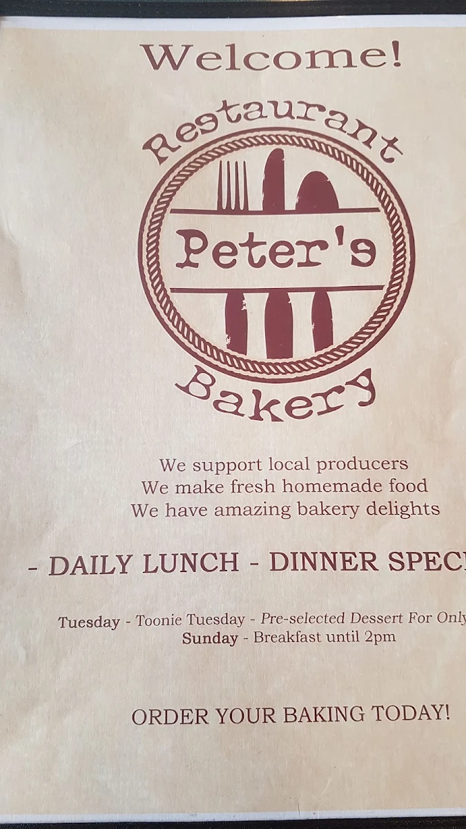 Menu, Peter's Family Fare Restaurant