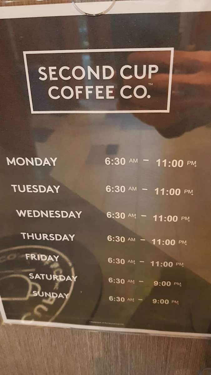 Menu, Second Cup Café