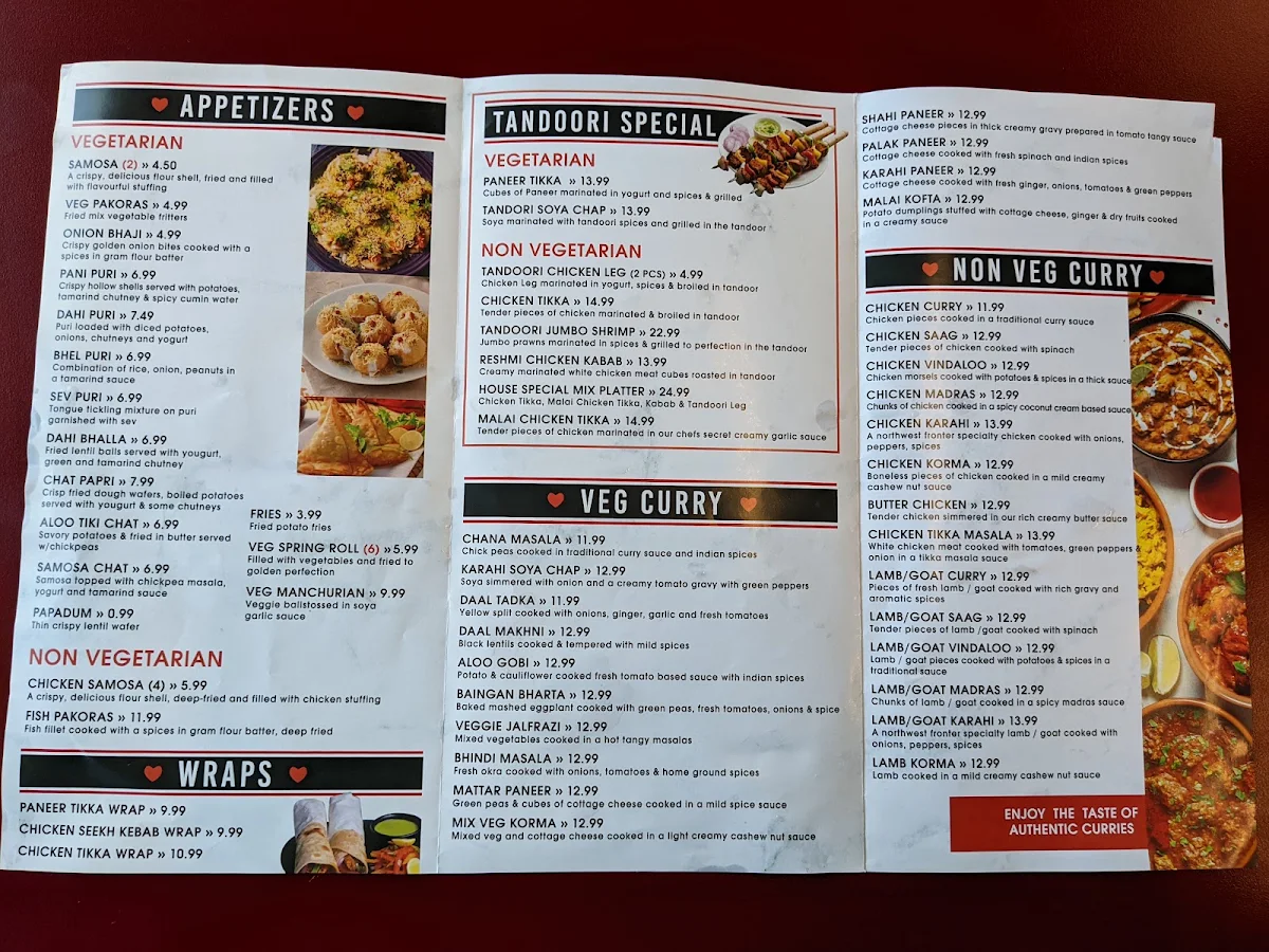 Menu, Town’s Heart Indian Cuisine