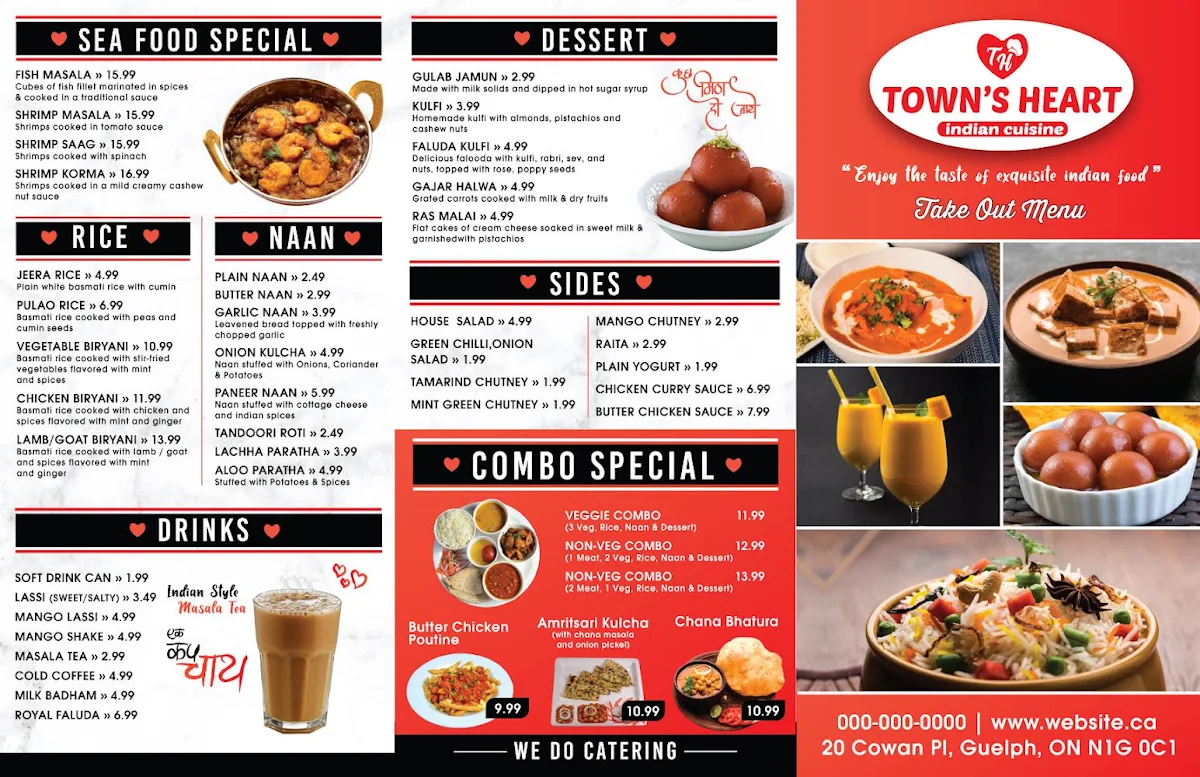 Menu, Town’s Heart Indian Cuisine