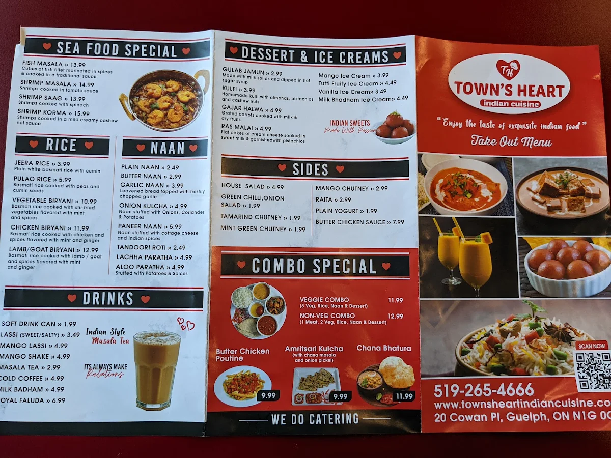 Menu, Town’s Heart Indian Cuisine