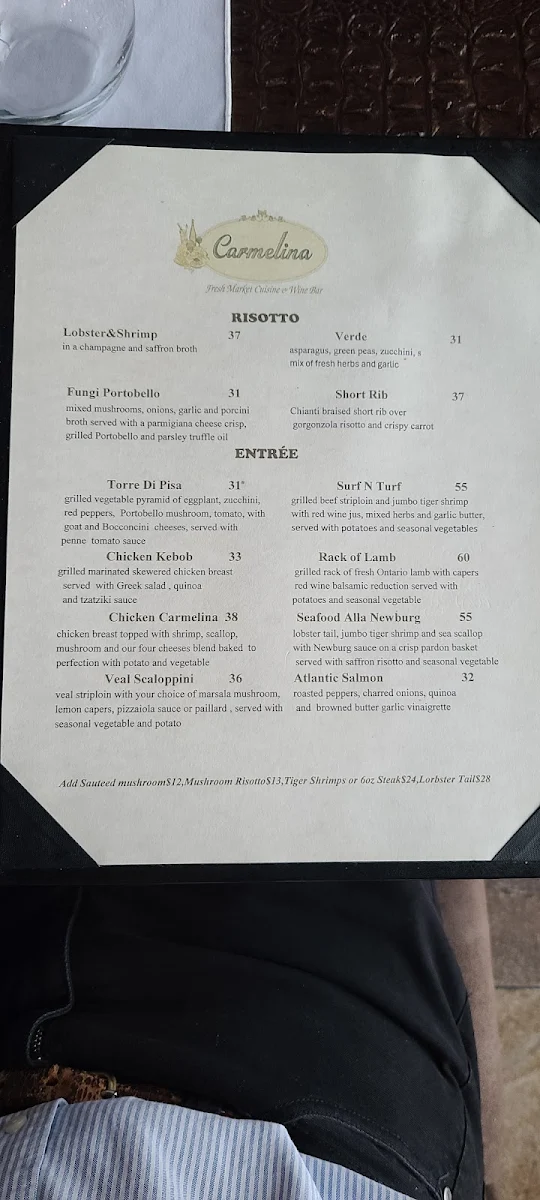Menu, Carmelina Restaurant