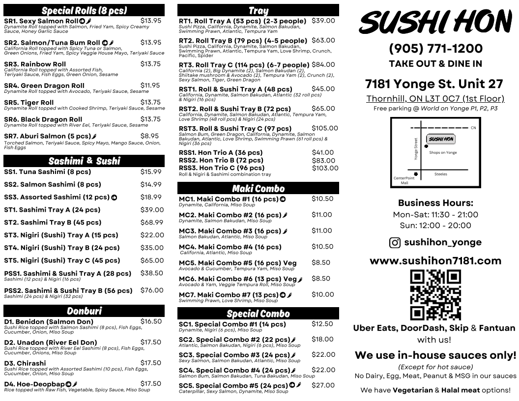 Menu, Sushi Hon