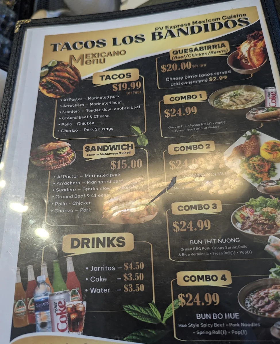 Menu, Tacos Los Bandidos