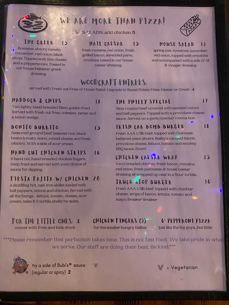 Menu, Wood Craft Pizza & Bar Essex