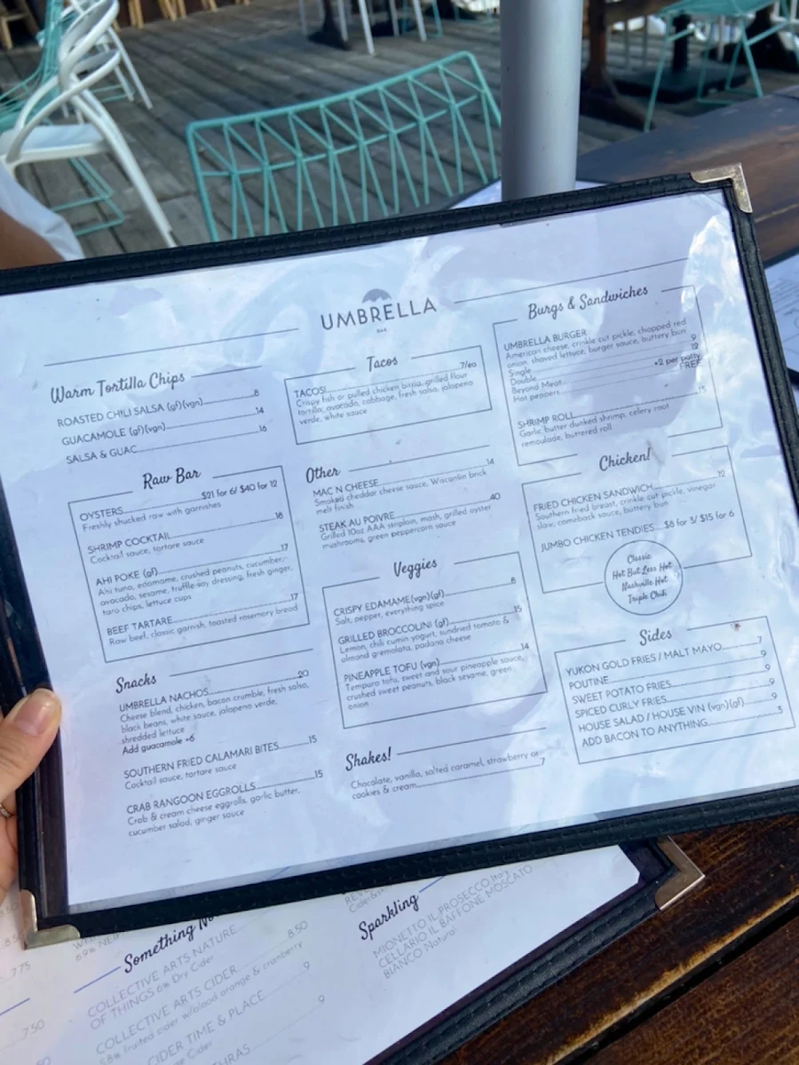 Menu, Umbrella Bar