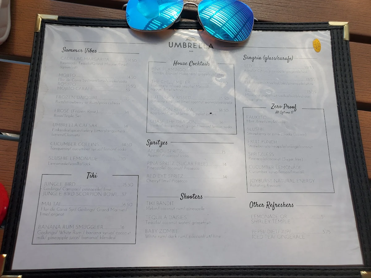 Menu, Umbrella Bar