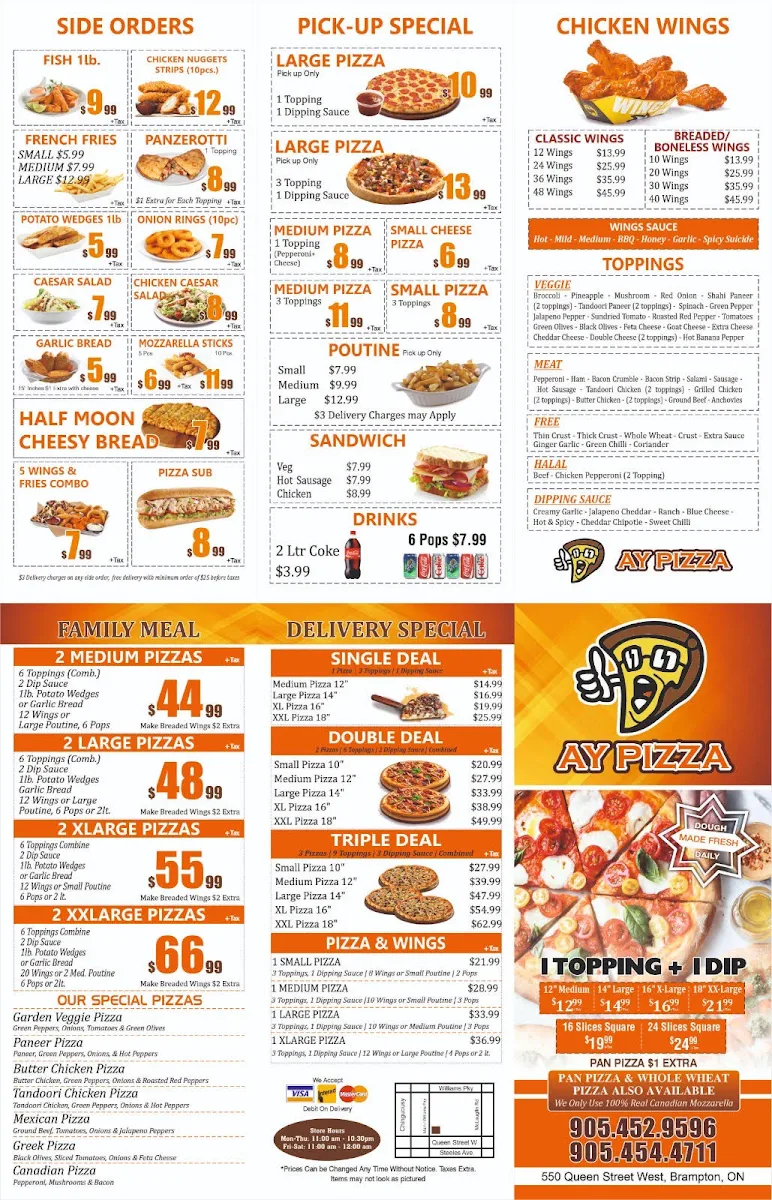 Menu, AY pizza