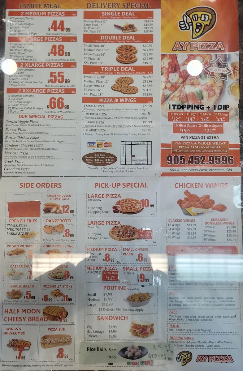 Menu, AY pizza