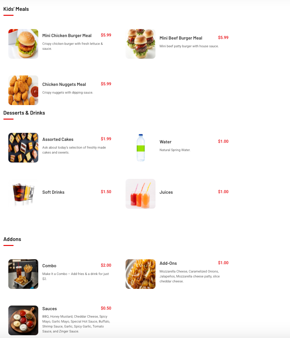 Menu, Halal Bites - Catering & Pick Up