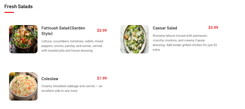 Menu, Halal Bites - Catering & Pick Up