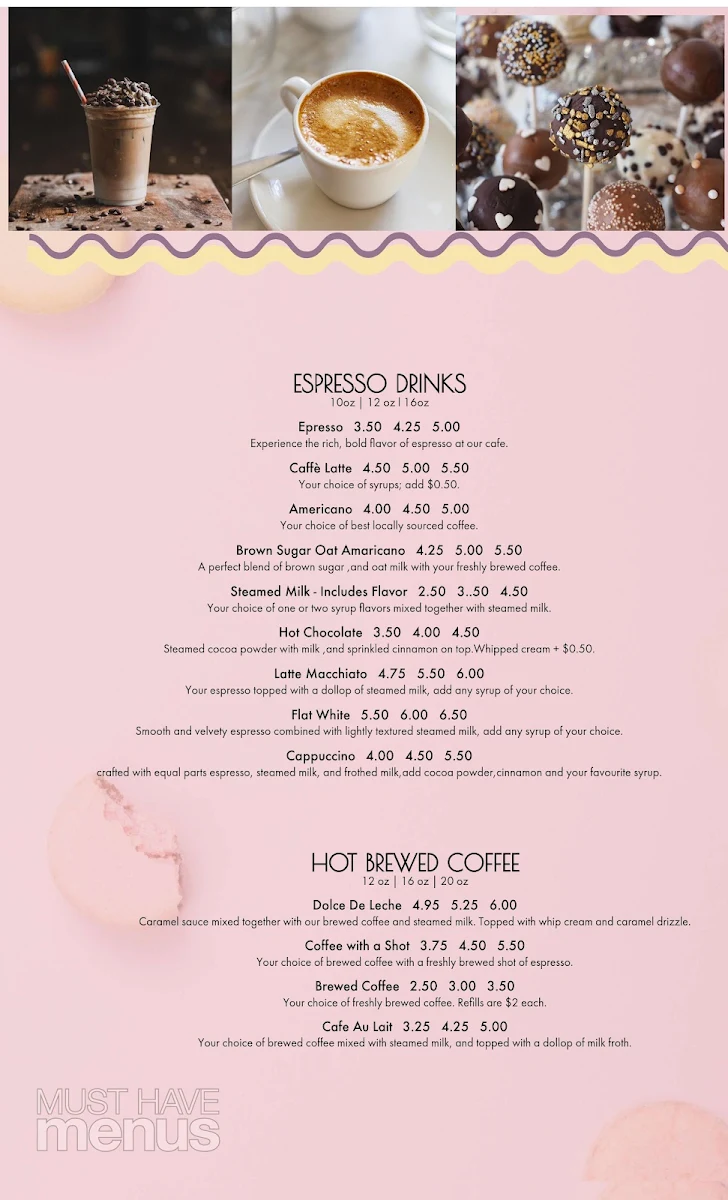 Menu, Zena Cafe