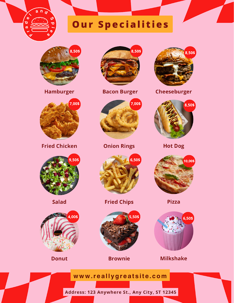 Menu, Zena Cafe
