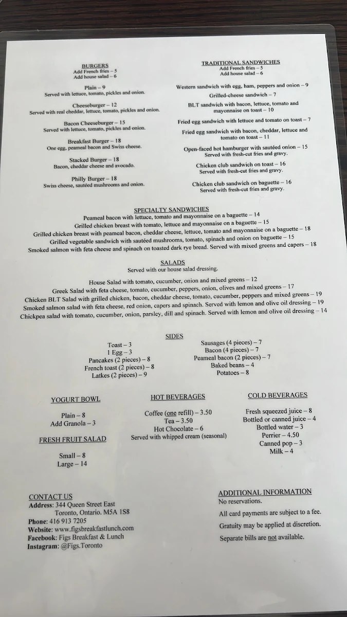 Menu, Figs Breakfast Lunch