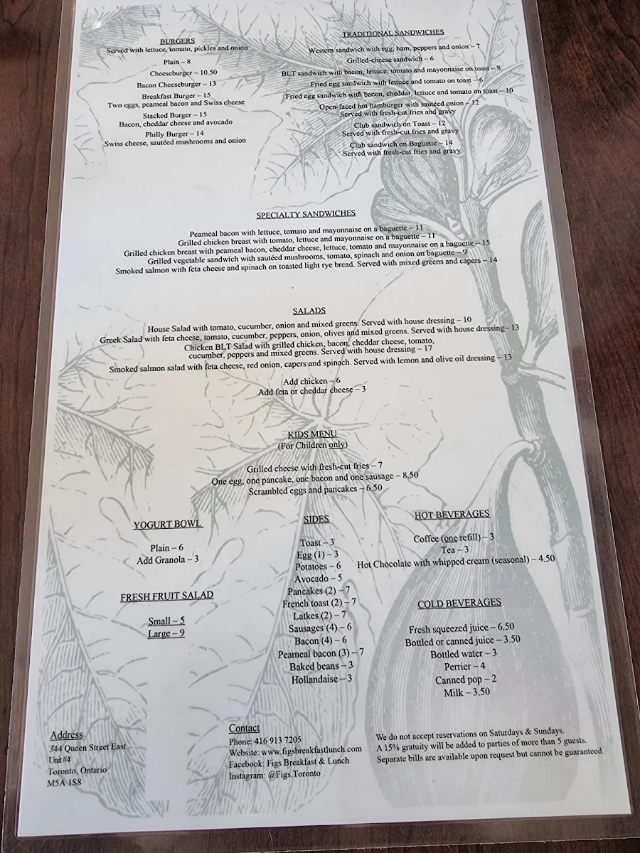 Menu, Figs Breakfast Lunch