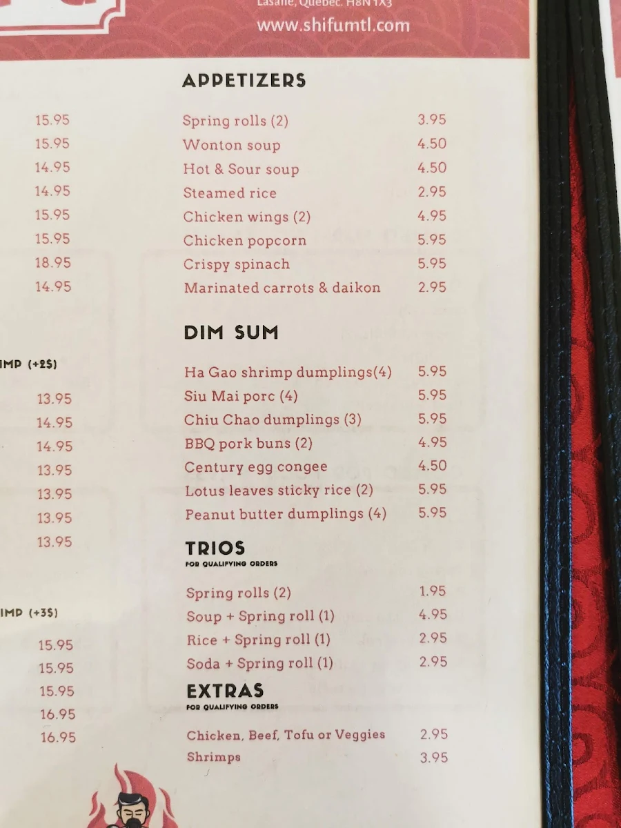 Menu, Restaurant Shifu Ping LaSalle