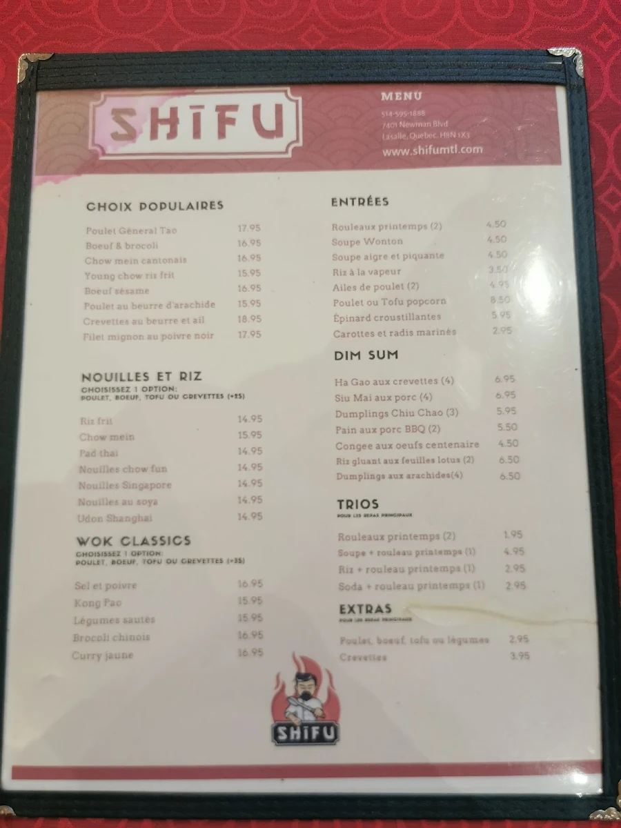 Menu, Restaurant Shifu Ping LaSalle