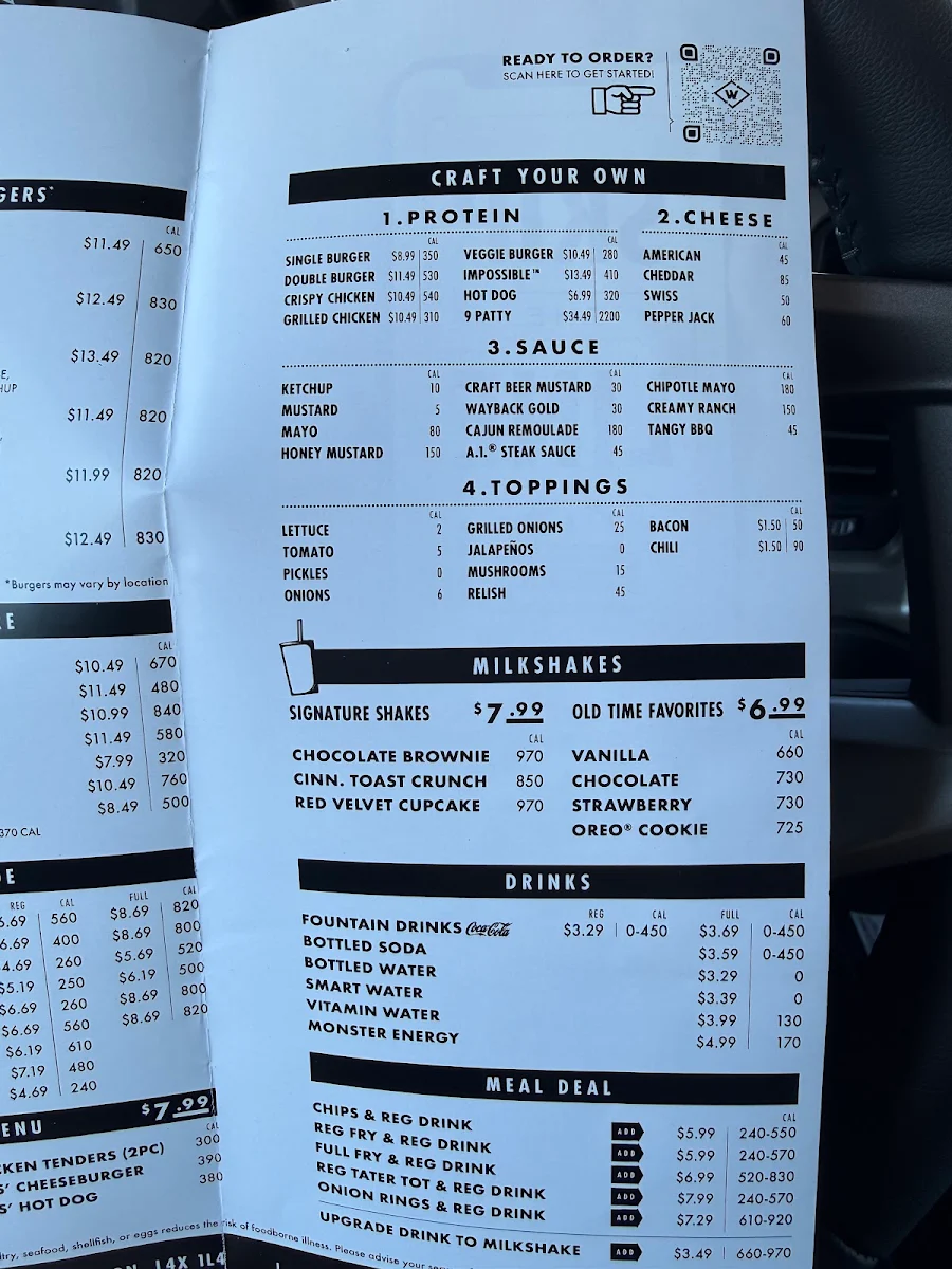 Menu, Wayback Burgers