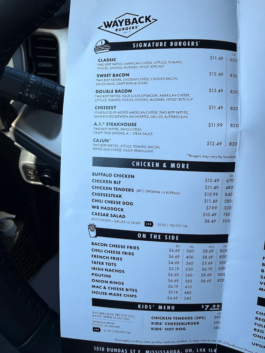 Menu, Wayback Burgers