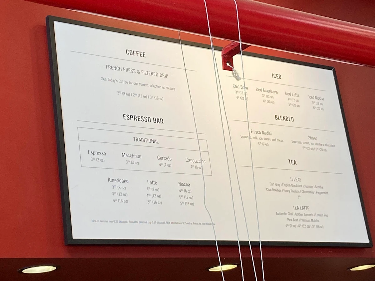 Menu, JJ Bean Coffee Roasters