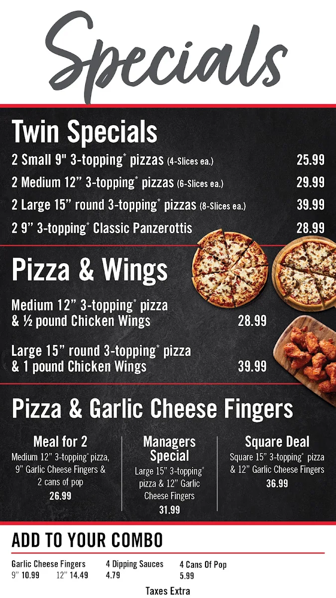 Menu, Pizza Delight