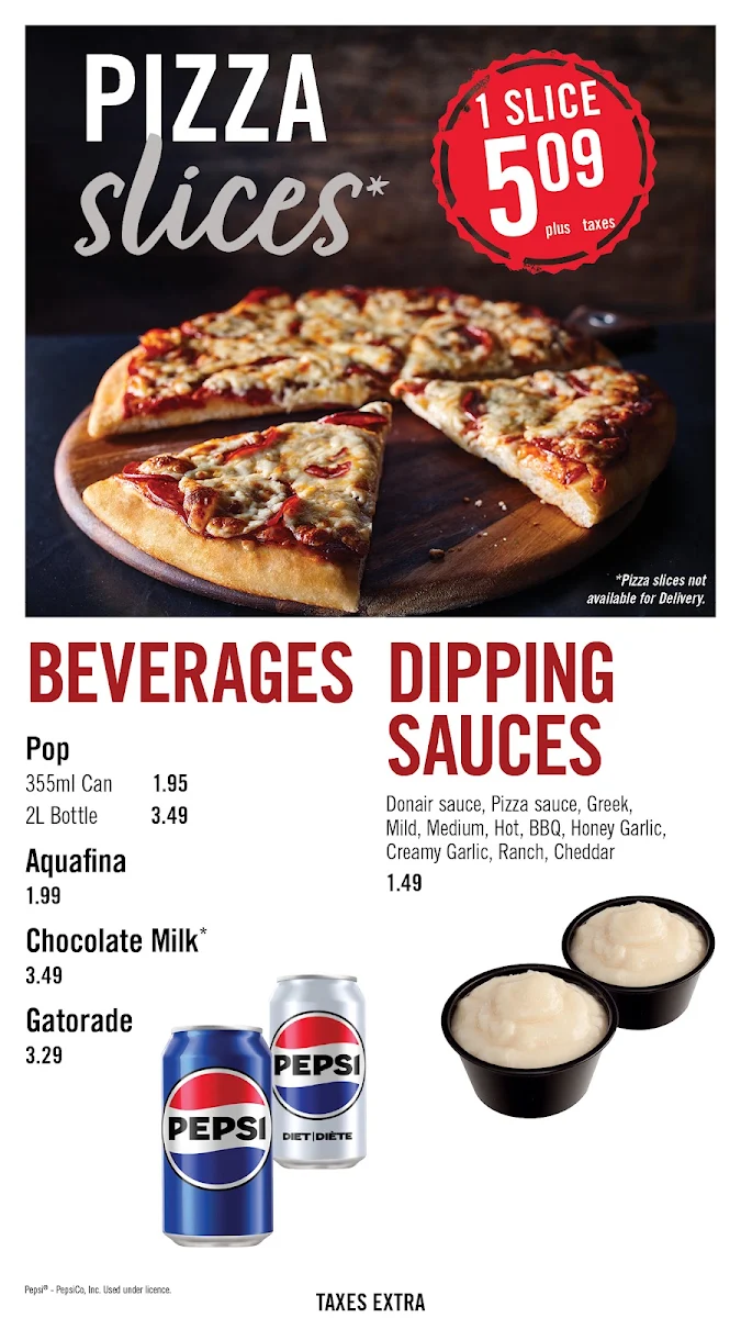 Menu, Pizza Delight