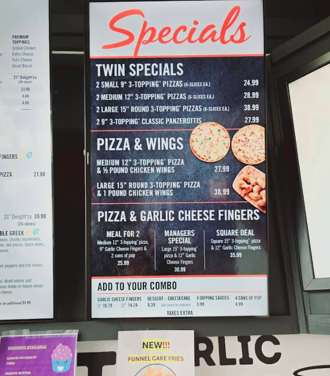 Menu, Pizza Delight
