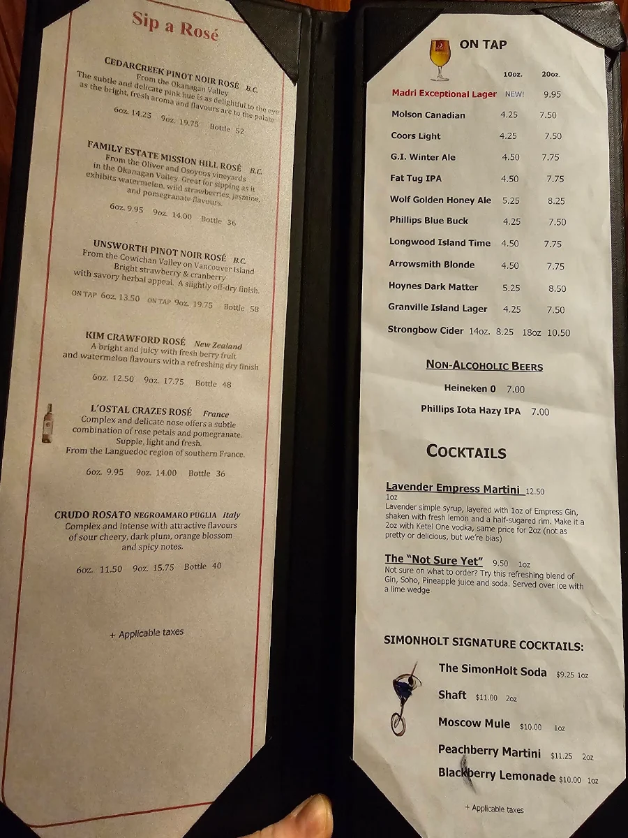 Menu, Simonholt Restaurant