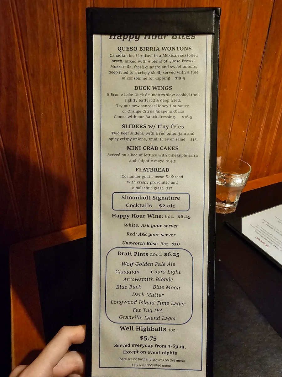 Menu, Simonholt Restaurant