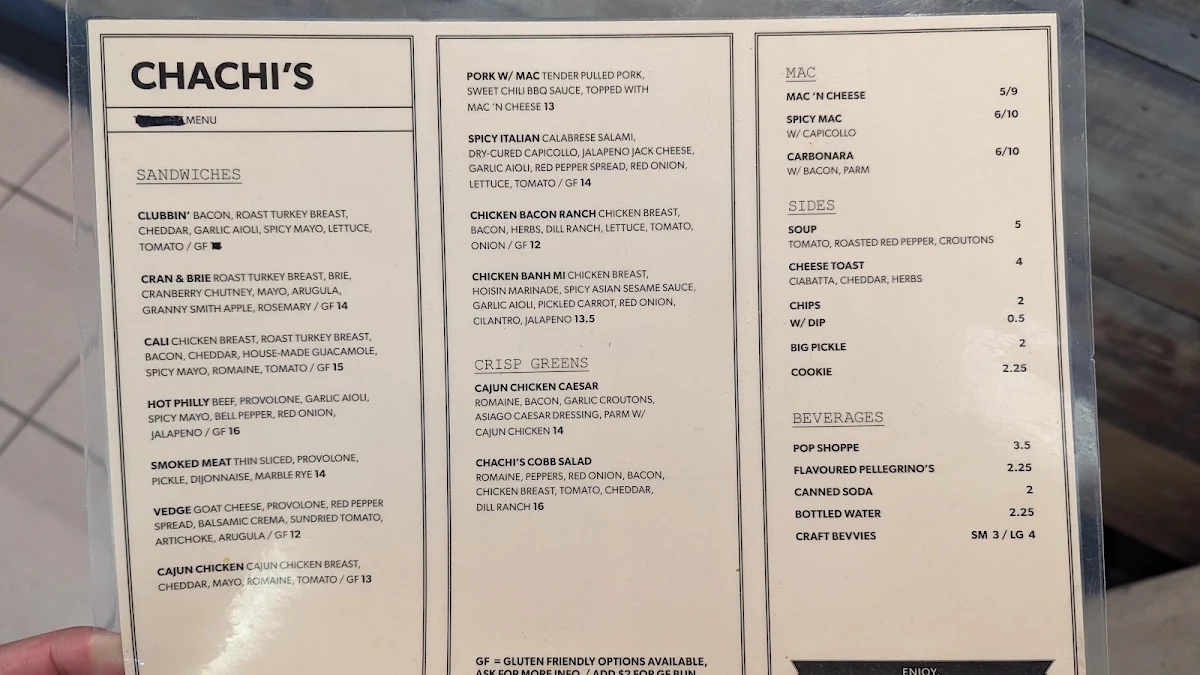 Menu, Chachi's