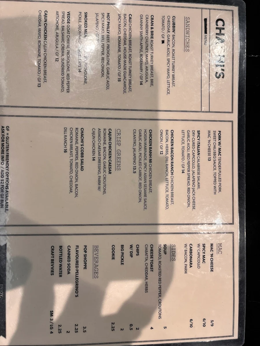 Menu, Chachi's