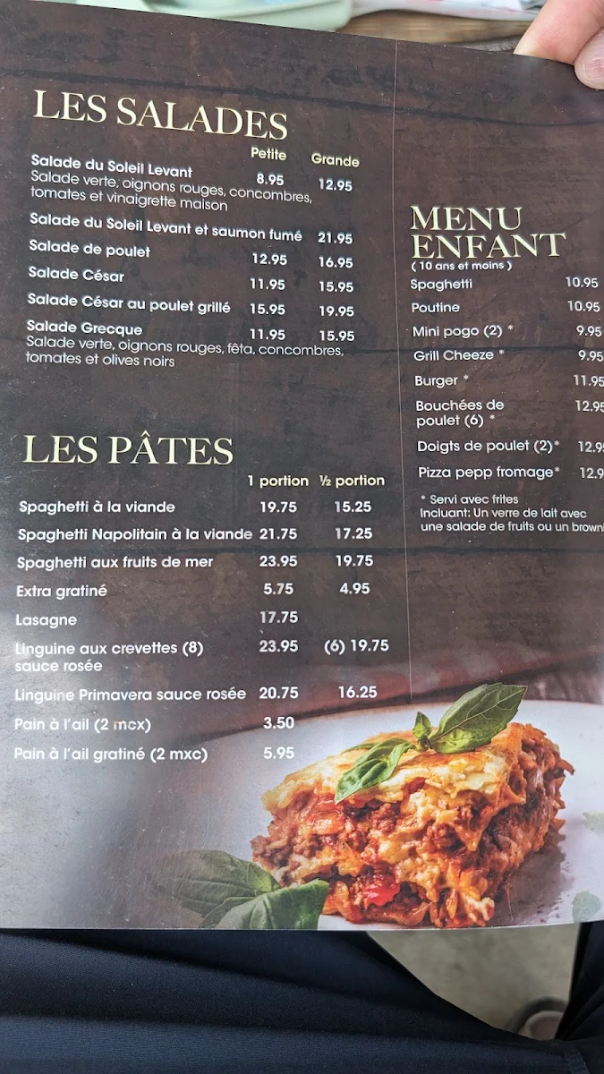 Menu, Auberge au Soleil Levant