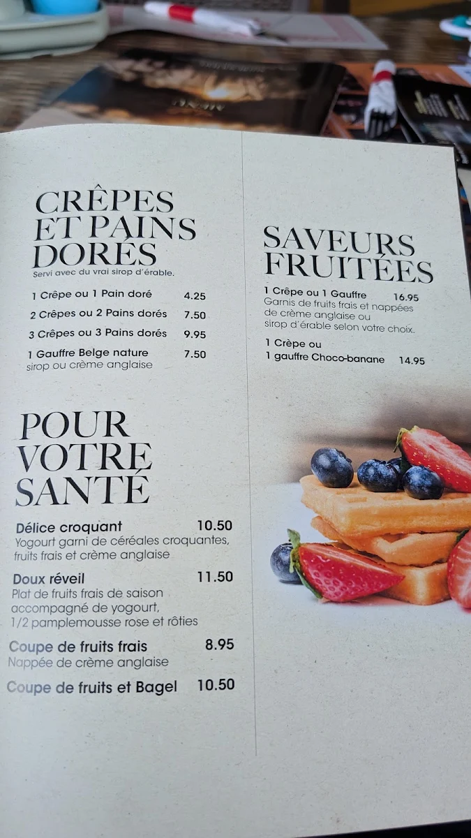 Menu, Auberge au Soleil Levant