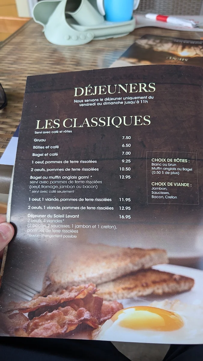 Menu, Auberge au Soleil Levant