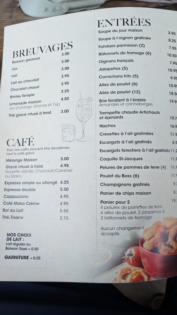Menu, Auberge au Soleil Levant